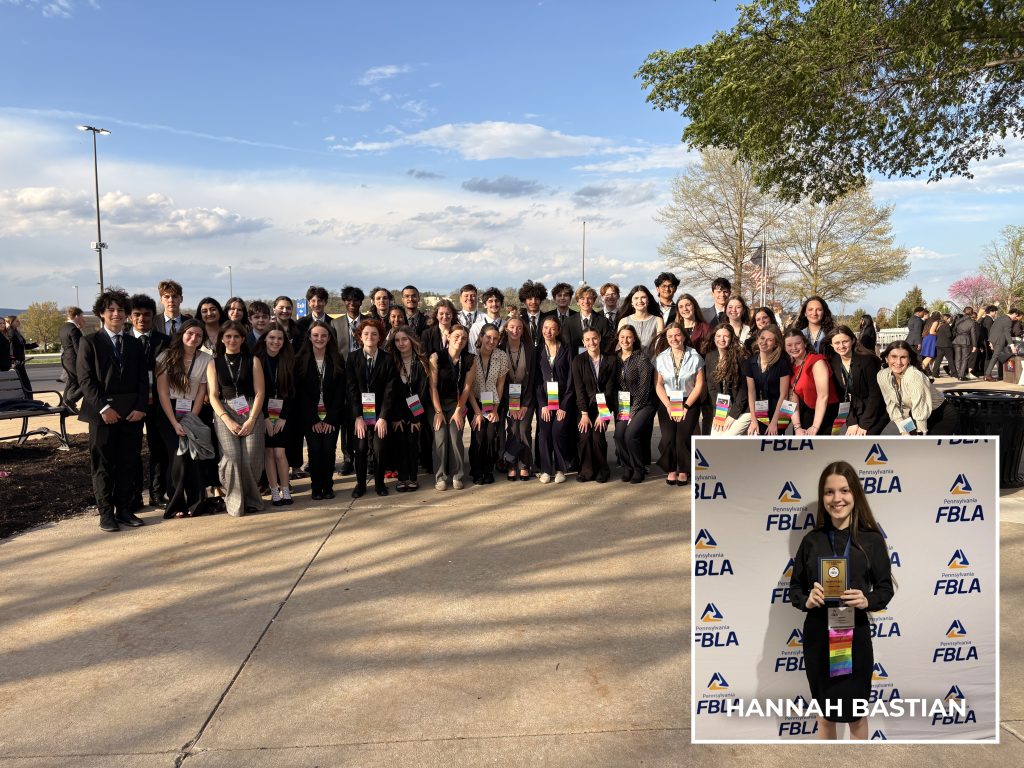 A group of the FBLA members from LTHS who attended, with an inset image of the national qualifier.