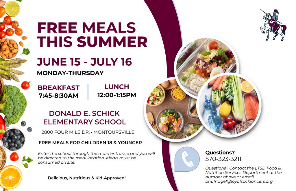 A graphic advertising the free summer meals program.