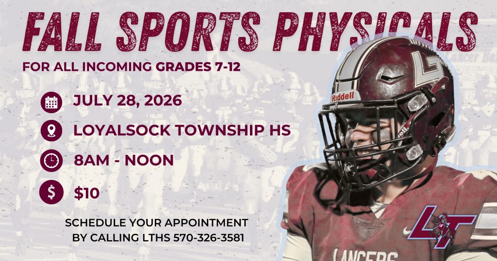 Graphic image advertising the sports physicals. 