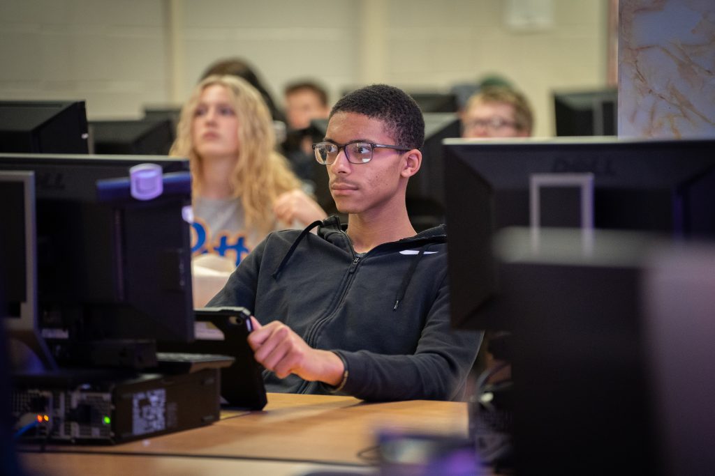 Student learning in a computer lab.